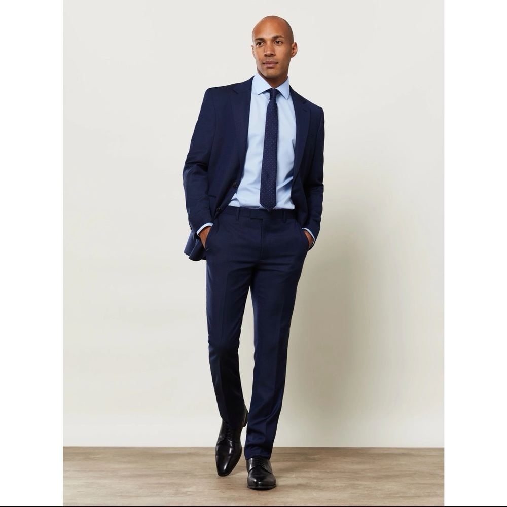 TM Lewin Maxwell Infinity Active Slim Fit Navy Textured 2 Piece Suit